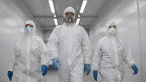 biohazardous cleaning crew wearing PPE